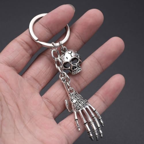 Amosfun Llavero de Halloween con calavera de metal, diseño de esqueleto, llavero decorativo para llaves del coche, bolso o teléfono