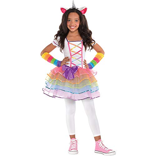 amscan 842746-55 Vestido de unicornio arcoíris con diadema y calentadores-Edad 4-6 años-1 PC