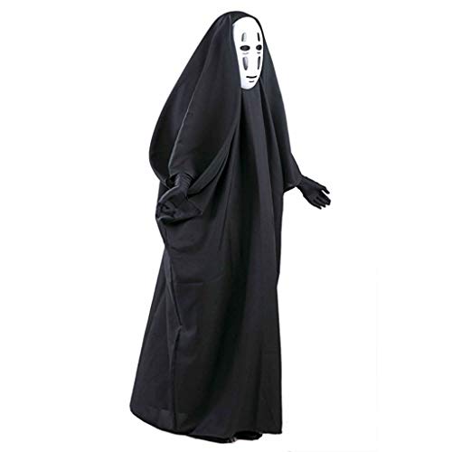 Amycute 3 PCS Disfraz de Sin Rostro del Viaje de Chihiro, Máscara No-Face japonés cosplay y Guante Negro para Cosplay Carnaval Festival de Musica (M)