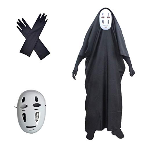 Amycute 3 PCS Disfraz de Sin Rostro del Viaje de Chihiro, Máscara No-Face japonés cosplay y Guante Negro para Cosplay Carnaval Festival de Musica (M)