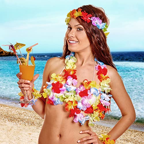 Amycute Fiesta Hula, Falda De Hula con Guirnaldas, Faldas De Hierba, Juego de 7 Hula Hawaiano para Porristas, Bodas, Cumpleaños, Disfraz de Adulto para Playa Luau Hawaii Party Accesorios