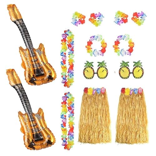 Amycute Fiesta Hula, Falda De Hula con Guirnaldas, Faldas De Hierba, Juego de 7 Hula Hawaiano para Porristas, Bodas, Cumpleaños, Disfraz de Adulto para Playa Luau Hawaii Party Accesorios