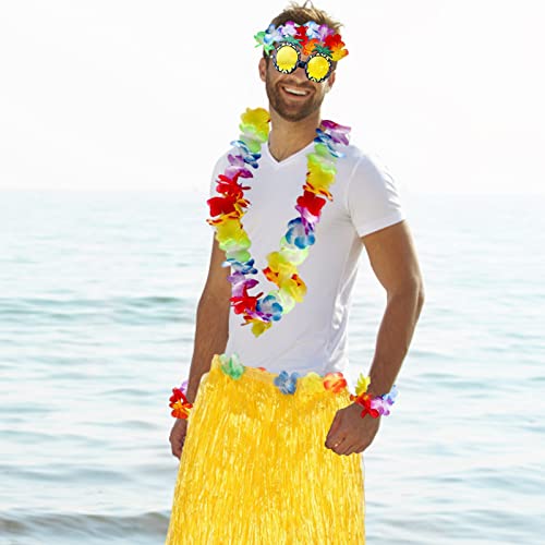 Amycute Fiesta Hula, Falda De Hula con Guirnaldas, Faldas De Hierba, Juego de 7 Hula Hawaiano para Porristas, Bodas, Cumpleaños, Disfraz de Adulto para Playa Luau Hawaii Party Accesorios