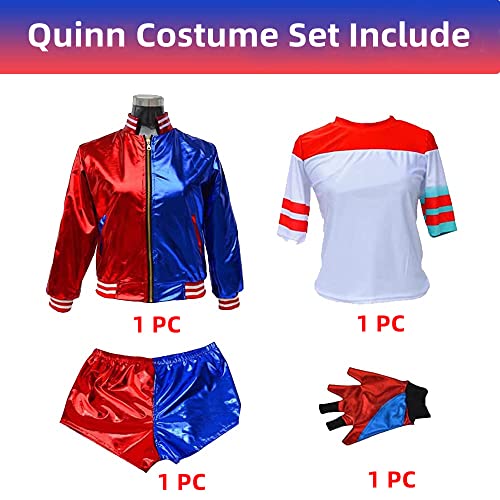 Amycute Quinn - Disfraz para mujeres y niñas, disfraz de Harley del Escuadrón Suicida, incluye chaqueta, camiseta, pantalones cortos, guante, Halloween, carnaval, cosplay, trajes de disfraces