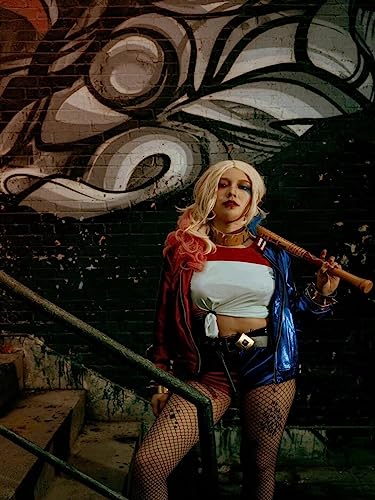 Amycute Quinn - Disfraz para mujeres y niñas, disfraz de Harley del Escuadrón Suicida, incluye chaqueta, camiseta, pantalones cortos, guante, Halloween, carnaval, cosplay, trajes de disfraces