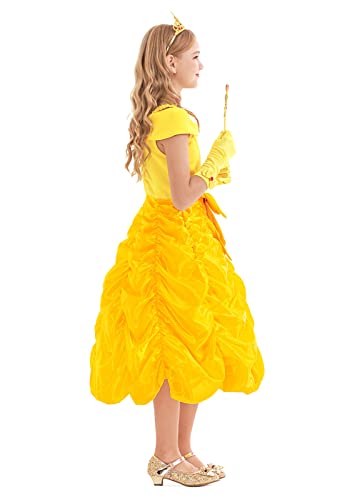 AmzBarley Vestido Princesa Belle Disfraz Niña Disfraces Cosplay Fiesta Cumpleaños Halloween Carnaval Niños Vestirse Amarillo 7-8 Años 130