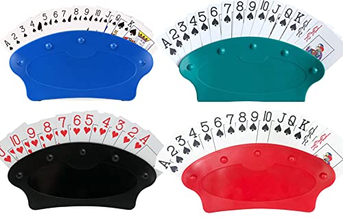 AMZMUKAUP 4 Piezas Soporte para Naipes, Sujeta Cartas Soporte para Juego de Cartas Plastic Poker Rack Juego de Cartas Titular para Niños Discapacitados Adultos Personas Mayores