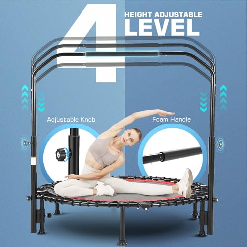 ANCHEER Trampolín Fitness, Trampolín Profesional Fitness de 40 Pulgadas con Mango Ajustable para Uso en Exteriores e Interiores, Adecuado para Adultos Fitness, MAX: 136 kg (Red - Adjustable Legs)