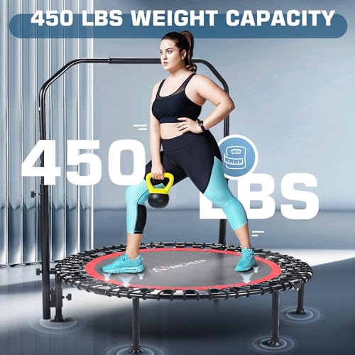 ANCHEER Trampolín Fitness, Trampolín Profesional Fitness de 40 Pulgadas con Mango Ajustable para Uso en Exteriores e Interiores, Adecuado para Adultos Fitness, MAX: 136 kg (Red - Adjustable Legs)