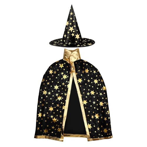 Anguxer Disfraces de Halloween con capa de mago - Disfraz de bruja con sombrero para niños, cosplay ​para fiesta