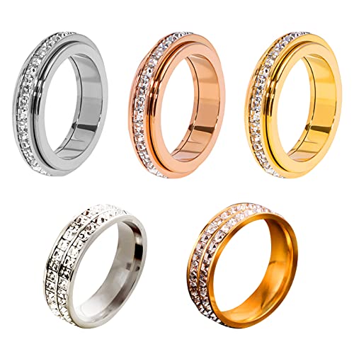 Anillo De Estrés 5 piezas Anxiety Ring Anillos Antiestres Giratorio Mujer Anillo Ansiedad Thermogenic Moissanite Spinner Ring Acero Inoxidable Anillos Fidget Band Aliviar El Estrés para Mujere Hombre