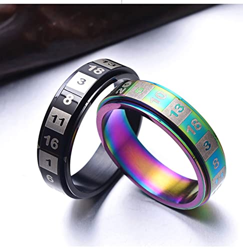 Anillos para ansiedad para hombres, 6 mm números rotativos anti estrés Fidget Spinner anillo colorido/negro, Sin piedras preciosas