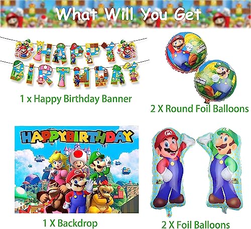 Animación Clásica Decoracion Cumpleaños 88 Piezas Película de Juego Fiesta Adornos Cumpleaños Infantil - Pancarta, Adorno para Tarta, Mantel, Fondo, Globo de Aluminio, Globos de Latex, Pegatinas