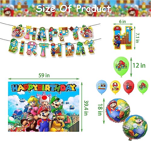 Animación Clásica Decoracion Cumpleaños 88 Piezas Película de Juego Fiesta Adornos Cumpleaños Infantil - Pancarta, Adorno para Tarta, Mantel, Fondo, Globo de Aluminio, Globos de Latex, Pegatinas