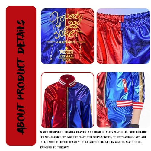 Ansamy Disfraz de Quinn para Niñas Mujer, Disfraz de Suicide Squad Escuadrón Cosplay Set - Camiseta Pantalones Chaqueta Guante, para Fiesta Halloween Carnaval