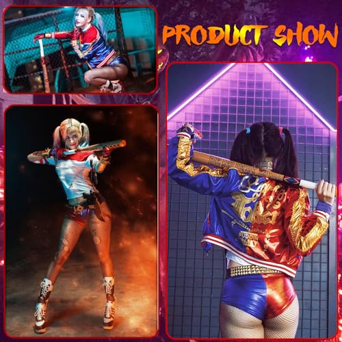 Ansamy Disfraz de Quinn para Niñas Mujer, Disfraz de Suicide Squad Escuadrón Cosplay Set - Camiseta Pantalones Chaqueta Guante, para Fiesta Halloween Carnaval