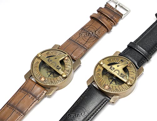 Antique Vibes Reloj de pulsera vintage con brújula y correa de cuero, reloj retro, regalos náuticos para cumpleaños, bautizo, pareja, para marido, esposa, regalos para padre, madre para amantes