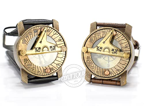 Antique Vibes Reloj de pulsera vintage con brújula y correa de cuero, reloj retro, regalos náuticos para cumpleaños, bautizo, pareja, para marido, esposa, regalos para padre, madre para amantes