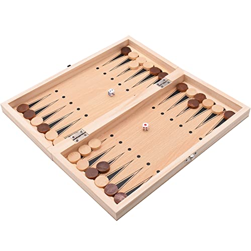 AOKITO Ajedrez Madera, Ajedrez 3 En 1, Tablero De Ajedrez De Madera PortáTil, Plegable, Ajedrez De Actividades Familiares para Fiestas, Ajedrez De Viaje, Juego De Ajedrez para NiñOs