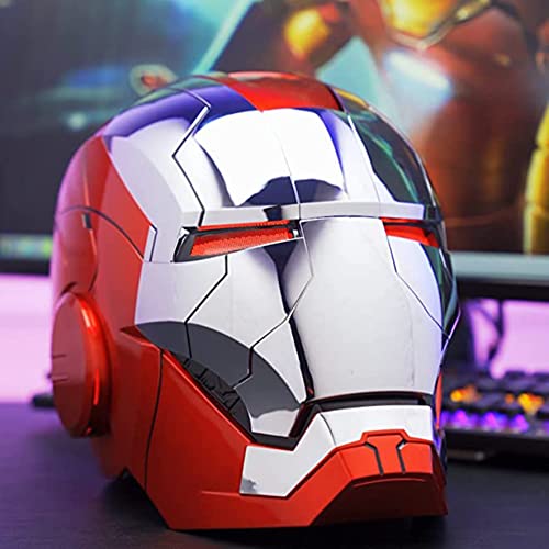 AOKLEY Mk5 Casco electrónico de Iron Man 1: 1 portátil, con control remoto y sensor táctil para Avengers Movie Role-Playing Halloween Disfraces Accessori,Silver-One size