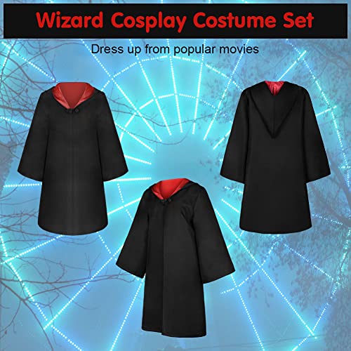 Aomig Capa Disfraz Adulto Mago, 5pcs Disfraz Mago College Cosplay con Capa Negra con Capucha, Sombrero Seleccionador, Varita, Corbata, Gafas y Bufanda, Halloween Disfraz Adulto Unisex de Cosplay (S)