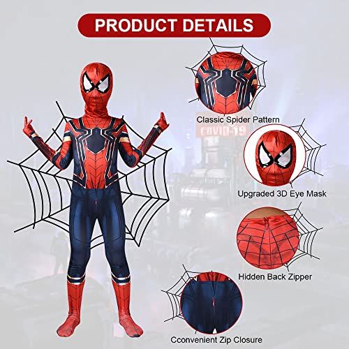 Aomig Disfraz Spider Niño, Disfraz Superheroe Niño Suave, Disfraz Halloween Niño para Cosplay de Hombre Araña, Disfraz Niño de Mono Para Fiesta, Carnaval, Navidad, Cumpleaños Regalo, 100cm