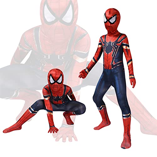 Aomig Disfraz Spider Niño, Disfraz Superheroe Niño Suave, Disfraz Halloween Niño para Cosplay de Hombre Araña, Disfraz Niño de Mono Para Fiesta, Carnaval, Navidad, Cumpleaños Regalo, 100cm