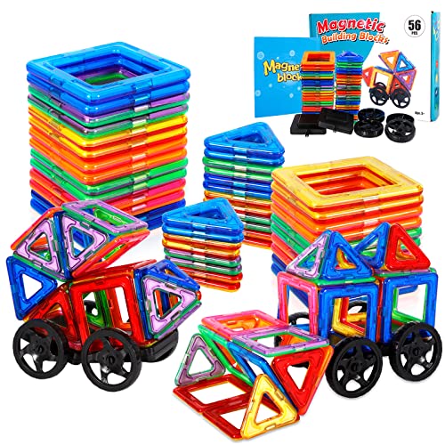 AOUVT 56 Pcs Bloques Construccion Niños Construcciones, Juego de Juguetes Magnéticos para Niños, Divertido Juguete de Construcción Educativo, Opción Niños y Niñas de 3 a 8 Años