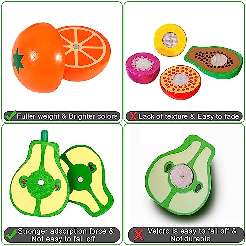 AOUVT Juguetes de Cocina de Madera para Niños, Juguetes de Frutas de Madera Magnéticos - Juguetes Educativos de Reconocimiento de Color para Niños y Niñas de 3 Años en Adelante Regalos de Juguetes