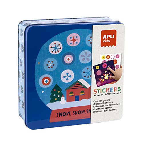 APLI Kids 19245 - Juego de pegatinas con formas en caja metálica modelo NAVIDAD - Juego de gomets temáticos para completar las ilustraciones