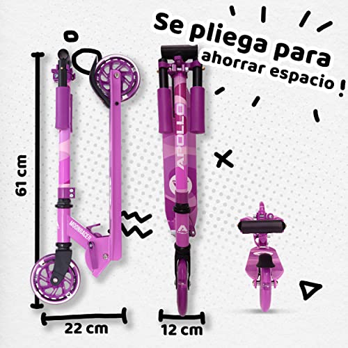 Apollo Patinete Niño LED Moonracer – Patinete Urbano con Suspensión – Patinete Evolutivo Plegable para Niños de 4+ - Patinetes para Niños de Altura Ajustable – Patinete Deportivo