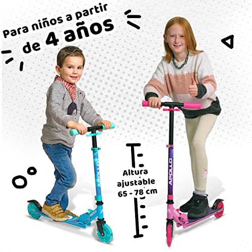 Apollo Patinete Niño LED Moonracer – Patinete Urbano con Suspensión – Patinete Evolutivo Plegable para Niños de 4+ - Patinetes para Niños de Altura Ajustable – Patinete Deportivo