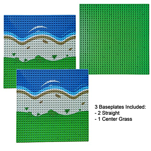 Apostrophe Games Placas Base de Bloques de Construcción de la Isla Compatibles con Las Principales Marcas - Paquete de 3 Placas de Isla-2 Rectas y 1 Central para Expandir su Isla - 25,4 cm x 25,4 cm