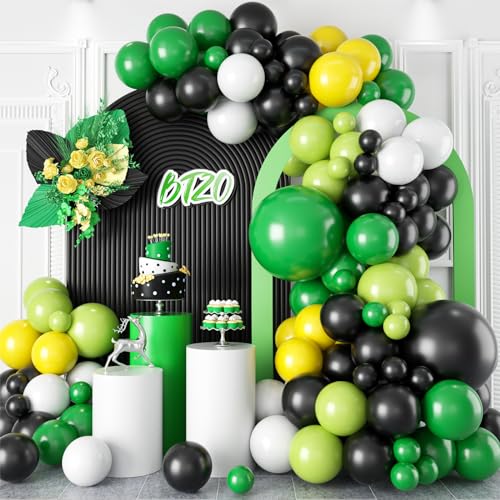 Arco de globos verde, negro y amarillo, kit de guirnalda de globos BTZO Tractor, globos negros y amarillos verdes para temática de granja, cumpleaños, baby shower, graduaciones, decoraciones de fiesta