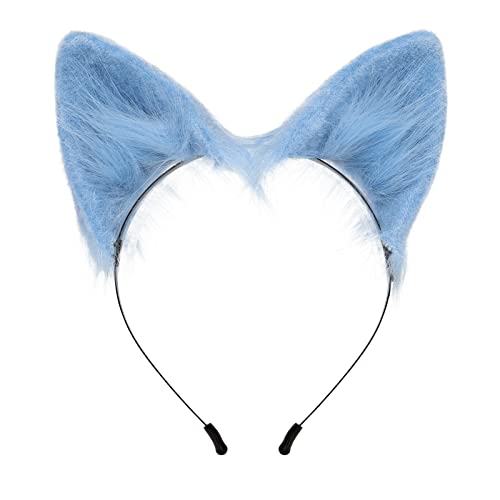 Aro de pelo de oreja de animal de simulación, accesorios para el pelo de zorro de felpa, accesorios de rendimiento de cómics (azul cielo)