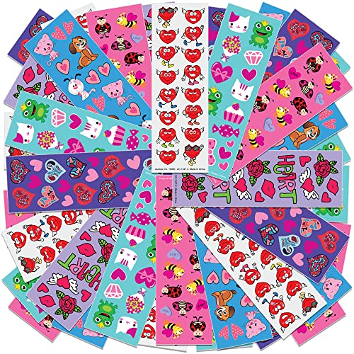 ArtCreativity Pegatinas para el día de San Valentín para niños, 100 hojas con más de 1.600 pegatinas, pegatinas de San Valentín y dulces, tarjetas de día festivo caseras, regalos de fiesta para