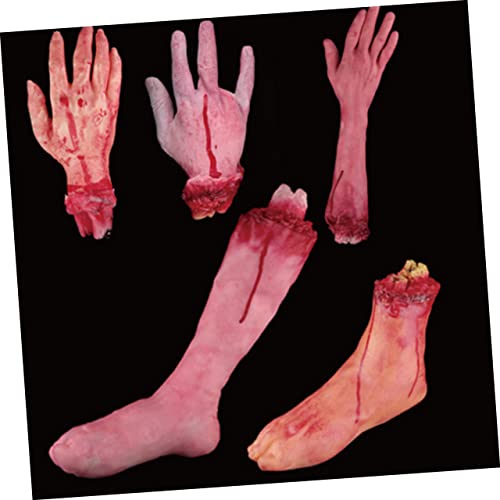 Artibetter 4 Piezas Mano Cortada De Halloween Horror Halloween Organos Accesorios De Disfraces Espeluznantes Partes del Cuerpo Ensangrentadas Manos y Pies Amputados Herramienta Tocón