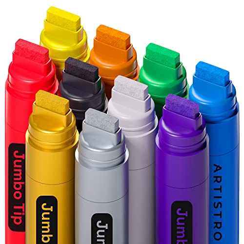 Artistro Rotuladores Jumbo, 10 Rotuladores Jumbo de Colores, Punta de Fieltro Jumbo 15mm, Rotuladores de Pintura Acrílica para Pintar Rocas, Piedra, Cerámica, Vidrio, Madera, Lienzo