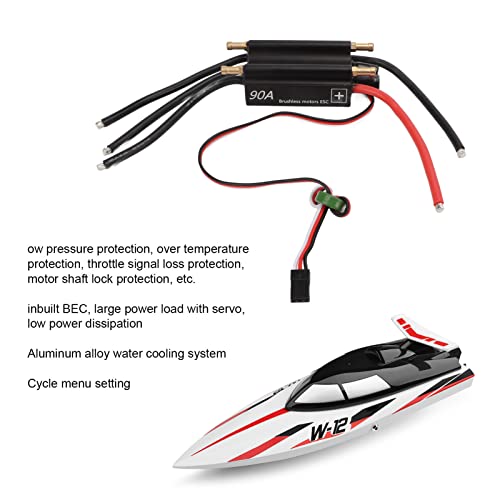 Astibym RC Boat ESC, Configuración de Menú de Ciclo RC Boat Refrigeración por Agua ESC Protección Múltiple Incorporada BEC 90a sin Escobillas Impermeable para Modelo de Barco