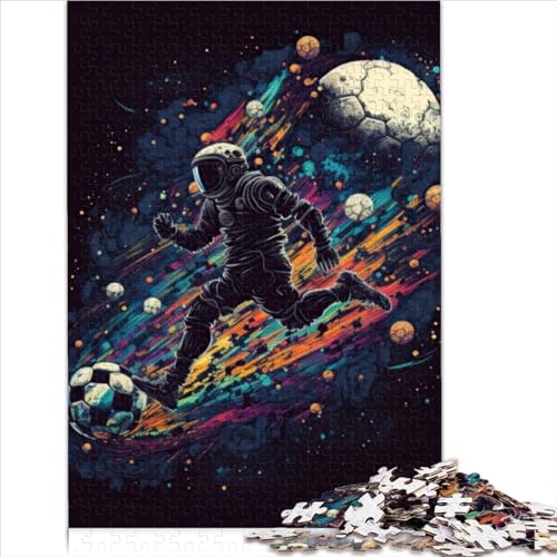 Astronauta Jugando fútbol Rompecabezas para Adultos Rompecabezas 1000 Piezas Rompecabezas Madera Rompecabezas sostenible para Adultos Rompecabezas para Adultos y niños （50x75cm）