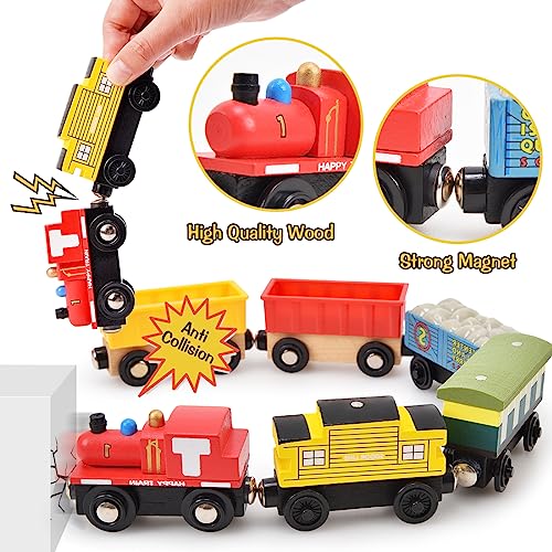 Atoylink Tren Juguete con Transporte de Madera Locomotora Trenes Magnéticos Montessori Juegos Educativos Tren Regalo Cumpleaños Niños 3 4 5 6+ Años Juego de Tren Compatible con Ferrocarriles