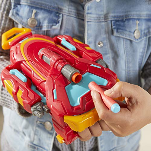 Avengers-Juguete para Roleplay de Guantelete Strikeshot de Iron Man de Vengadores de Hasbro Marvel Mech Strike y 3 proyectiles NERF, para niños a Partir de 5 años, Multicolor F0266EU5