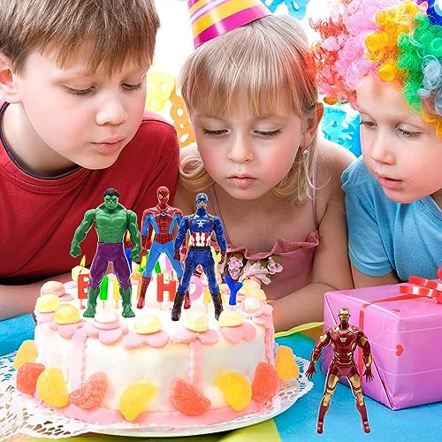 Avers Cake Topper Set 4pcs Avers Tarta Cumpleaños Superhéroes Cake Topper Mini Juego de Figuras Decoración Figuras para Magdalenas Coleccionables Suministros para Fiestas