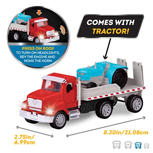 B.- Driven by Battat Plataforma Luces y Sonidos pequeño Granja – Camión Tractor para niños – Partes móviles – Vehículo de Juguete Realista – Micro Flatbed Truck, Color Unico (Branford Ltd. WH1073Z)