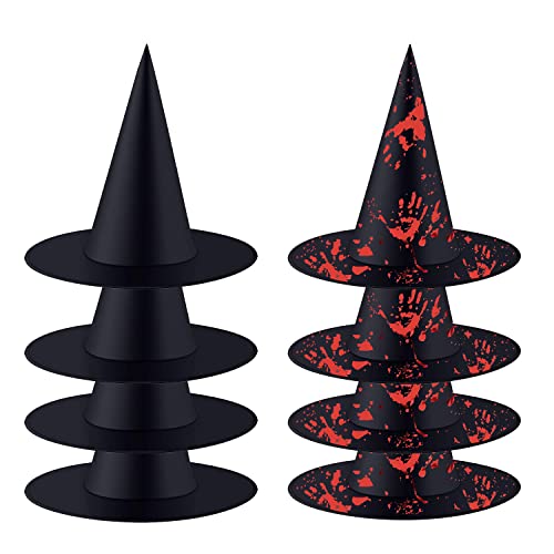 Baicai 8 sombreros de Halloween Witch Hats, Black Witches hat Halloween Decorations for Adult, Halloween Witch Hats for Women, Black Pointed Wizard Hat Costume Accessory para Halloween Cosplay Party