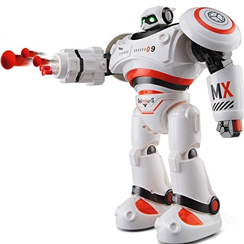 BAKAJI Robot Radiocontrolado Juguete con Brazo Dispara Misiles Caminando y Bailando, Juegos para Niños Interactivos con Luces, Juego Multifunción Movimiento, Perfecta Idea Regalo