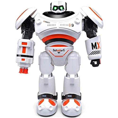 BAKAJI Robot Radiocontrolado Juguete con Brazo Dispara Misiles Caminando y Bailando, Juegos para Niños Interactivos con Luces, Juego Multifunción Movimiento, Perfecta Idea Regalo