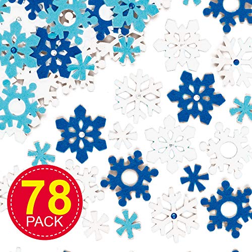 Baker Ross EX5442 Pegatinas de fieltro Copo de Nieve (paquete de 78) para manualidades y proyectos de arte para niños, tarjetas, bolsos de fiesta y decoraciones