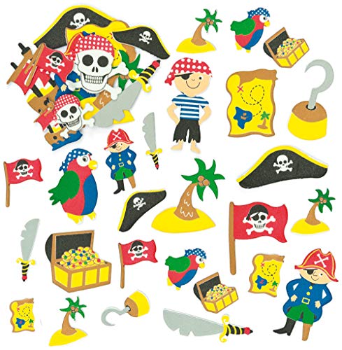 Baker Ross Pegatinas de Piratas Hechas de Espuma para Artesanía Perfectas para Decorar Tarjetas Álbumes Collages y Otras Manualidades de Niños (Pack de 96)