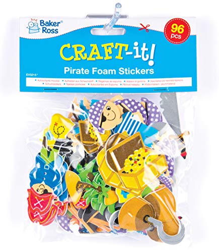 Baker Ross Pegatinas de Piratas Hechas de Espuma para Artesanía Perfectas para Decorar Tarjetas Álbumes Collages y Otras Manualidades de Niños (Pack de 96)